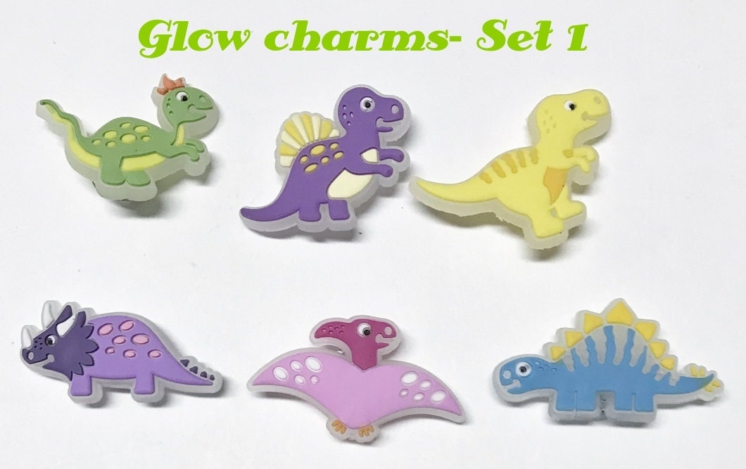 Glow in the dark shoe charm sets-reduced prices, camp, bunny, dinosaur