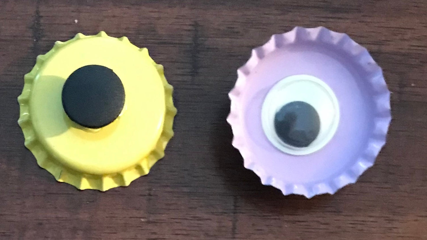 Googly eyed bottle cap shoe charms, eyes glow in the dark, wiggly, jiggly, fun, silly, gifts, cute, colorful, specialty