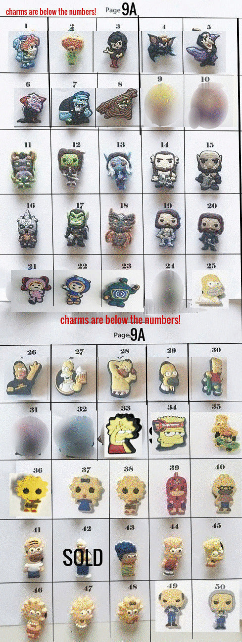 Clearance Shoe charms cartoon and movie themes, random, simpsons, kakao, transylvania