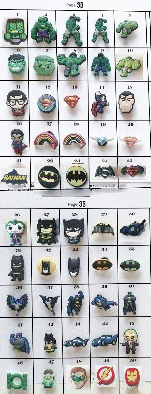 Clearance Shoe charms-cartoon and movie themed, random, hulk, batman, avengers, superman