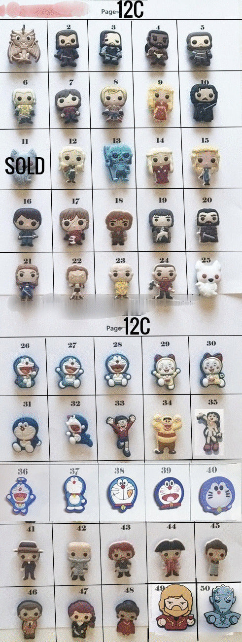 Clearance Shoe charms cartoon and movie themed, random, throne, morty, heroes, doraemon