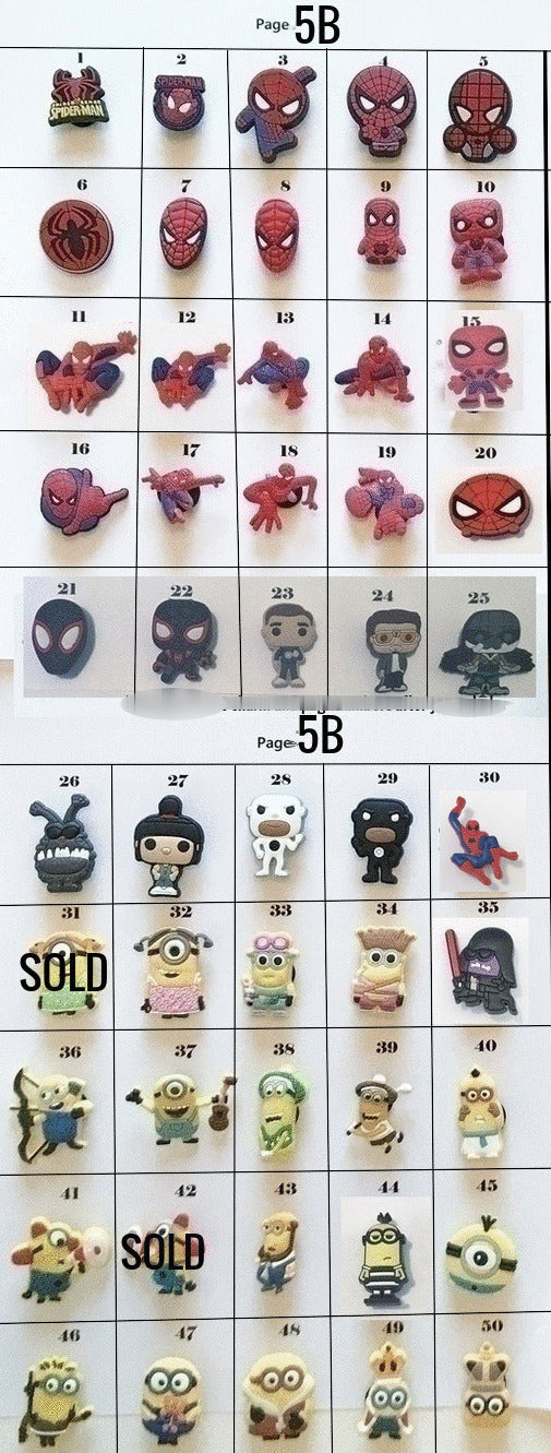 Clearance Shoe charms-cartoon and movie themed, random, spiderman, minion