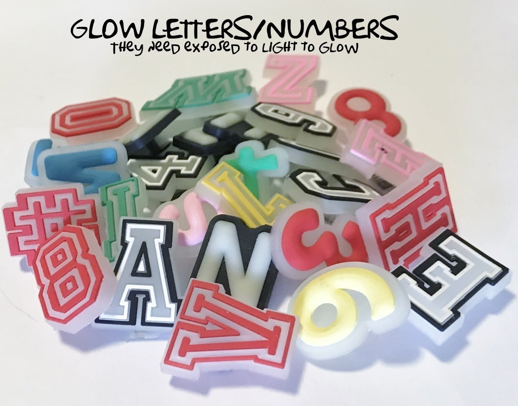 Glow in the dark shoe charms letters and numbers